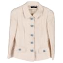 Dolce & Gabbana Floral Print Crystal Embellishmed Suit Jacket in Cream Cotton