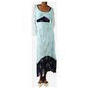 Blue lurex printed colourblock midi dress - size XS - Autre Marque