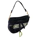 Dior Blue Velvet Crocodile Effect Embroidered Saddle Bag