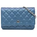 Chanel Blue CC Quilted Iridescent Caviar Wallet on Chain