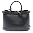 Prada Leather Buckle Double Belt Medium Handbag