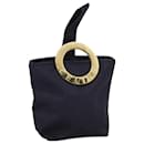 CELINE Circle Pouch Canvas Navy Gold Auth 111113 - Céline