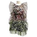 Kika Vargas Brown Multi Ruffle Trimmed Printed Mini Cocktail Dress - Autre Marque