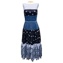 Talbot Runhof Blue Multi Broderie Anglaise-Inset Midi Dress - Autre Marque
