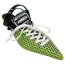 Ancuta Sarca Lime Green A2 Slingback Lace-up Upcycled Textile Kitten Heels - Autre Marque