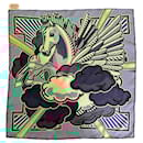 HERMES PEGASE POP 45 SILK SCARF GREEN AND BLUE, DESIGN BY DIMITRI RYBALTCHENKO - Hermès