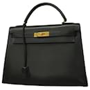 Hermes Kelly 32 Handbag in Black Box Calf Leather - Hermès