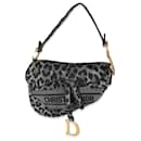 Christian Dior Grey Cheetah Mizza Embroidered Canvas Saddle