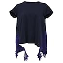 Sacai Draped Lace Inserts T-shirt In Navy Cotton