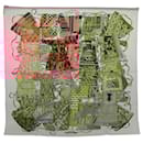 Foulard HERMES Carré 90 ""VOYAGE EN ETOFFES"" Soie Rose Auth yk16694 - Hermès