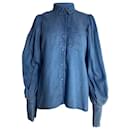  Mother Of Pearl Buttoned Bishop Sleeve Shirt in Blue Cotton - Autre Marque