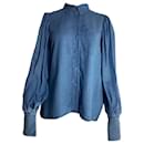  Mother Of Pearl Buttoned Bishop Sleeve Shirt in Blue Cotton - Autre Marque