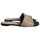 Porte & Paire Leather-Trimmed Slides in Black Raffia - Autre Marque