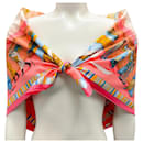 Hermes Coral / Pink Multi Prieres au Vent Print Square Silk Twill Scarf - Hermès
