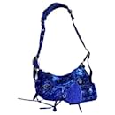 Balenciaga Metallic Arena Agneau Le Cagole Shoulder Bag XS in Blue Leather