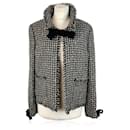 2004 Black White Wool Tweed Jacket with Bows Size 42 FR - Chanel