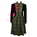 Vintage Black Velvet Red Tartan Coat Robe Manteau - Autre Marque
