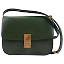 CELINE Classic Box Medium Leather Shoulder Bag in Green - Céline