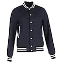  Sandro Paris Striped Varsity Jacket in Navy Blue Polyester
