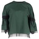  Sacai Belted Sleeve Blouse in Green Cotton