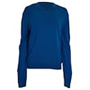  Versace Collection Knitted V-Neck Sweater in Blue Wool
