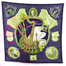 Hermes Vintage Blue Silk Scarf Hommage a Mozart 1991 Julie Abadie - Hermès