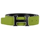  Hermès Reversible H Buckled Belt in Orange Calf Leather