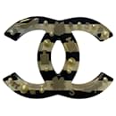 Rare Chanel 05A Oversized Large Black White Striped Resin Pearl Enamel CC Brooch