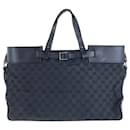 Gucci Black GG Canvas Leather Tote Bag