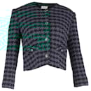  Sandro Paris Houndstooth Print Cropped Blazer in Green Tweed Wool