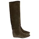 Lanvin Knee Wedge Boots in Brown Suede