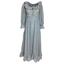  Rixo Della Ruffled Swiss-Dot Midi Dress in Blue Cotton - Autre Marque
