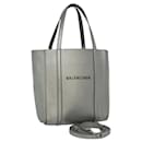 BALENCIAGA Everyday Tote XXS Hand Bag Leather 2way Silver Silver Auth 114036 - Balenciaga