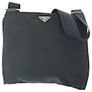 Prada Tessuto Triangle Logo Plate Black Nylon Shoulder Bag