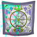 FOULARD HERMES VIVE LE VENT BOURTHOUMIEUX CARRE 90 EN SOIE TURQUOISE SCARF - Hermès