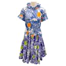 La DoubleJ Editions Blue / White / Orange Multi Printed Belted Short Sleeved Dress - Autre Marque