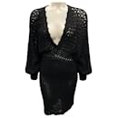 Frederick Anderson Collection Black Long Sleeved V-Neck Cotton Knit Dress - Autre Marque