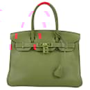 HERMES Birkin 30 Taurillon Clemence Rouge Pivoine Ferrures en métal doré Sac à main R: 2014 - Hermès