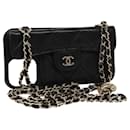 CHANEL Chain Phone Case Lamb Skin Black Gold CC Auth bs22420 - Chanel
