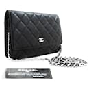 CHANEL Black Classic Wallet On Chain WOC Shoulder Bag Lambskin - Chanel
