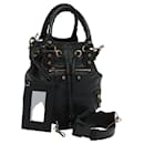 BALENCIAGA Giant Mini Pom Pom Hand Bag Leather 2way Black 285439 Auth ki5426 - Balenciaga