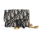 Dior Saddle Mini Pochette Oblique Blue Jacquard Wallet on Chain or Bag on Belt