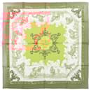 Hermès Carré 90 "Courbettes et Cabrioles" 100% Silk Scarf in Orange x Green