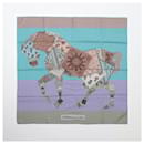 Hermès Carré 90 "A Cheval sur mon Carré" 100% Silk Scarf in Blue