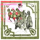 Hermès Carré 90 "ATTELAGE EN ARBALETE" 100% Silk Scarf in Red