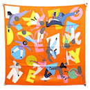 NEW HERMES SCARF TRIBUTE TO GENE KELLY 70 CM ORANGE SILK - Hermès