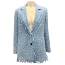 Rodebjer Blue / White Fringed Tweed Blazer - Autre Marque
