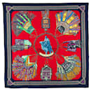 Hermès Red Cuirs Du Desert Silk Scarf