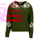 Rixo Knitted Sweater w/ Embroidered Collar and Sleeve in Red Wool - Autre Marque