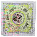 Foulard HERMES Carré 90 ""CHEVAUX DE TRAIT"" Soie Bleu Clair Auth 115813 - Hermès